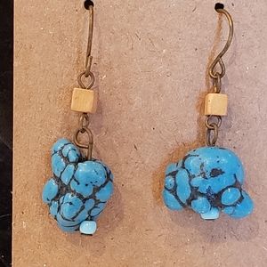 💐6/25 dangle earrings blue rock brown box